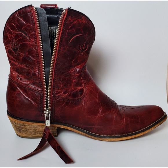 Dingo Adobe Rose Cactus Red Distressed Leather Side Zip Women's Ankle Boots 7.5 - Picture 3 of 16